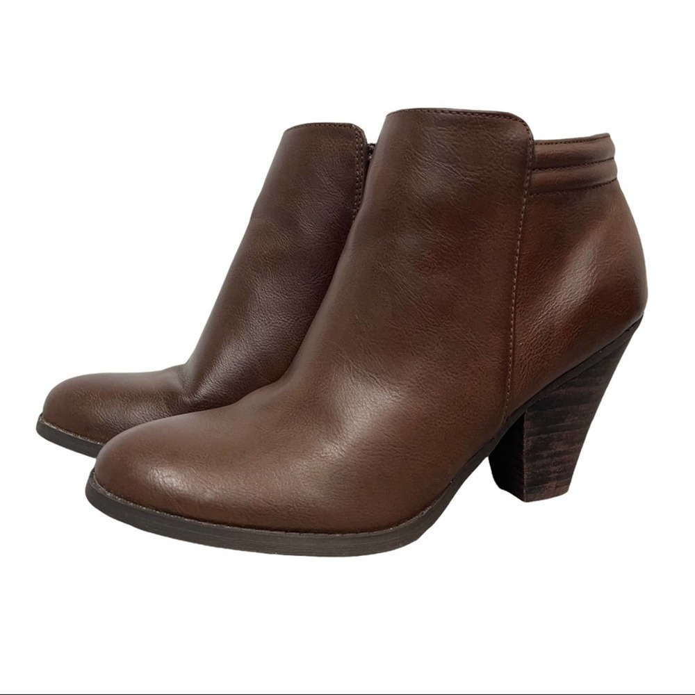 MIA |‎ Luce Brown Heeled Ankle Faux Leather Boots Booties Size 9